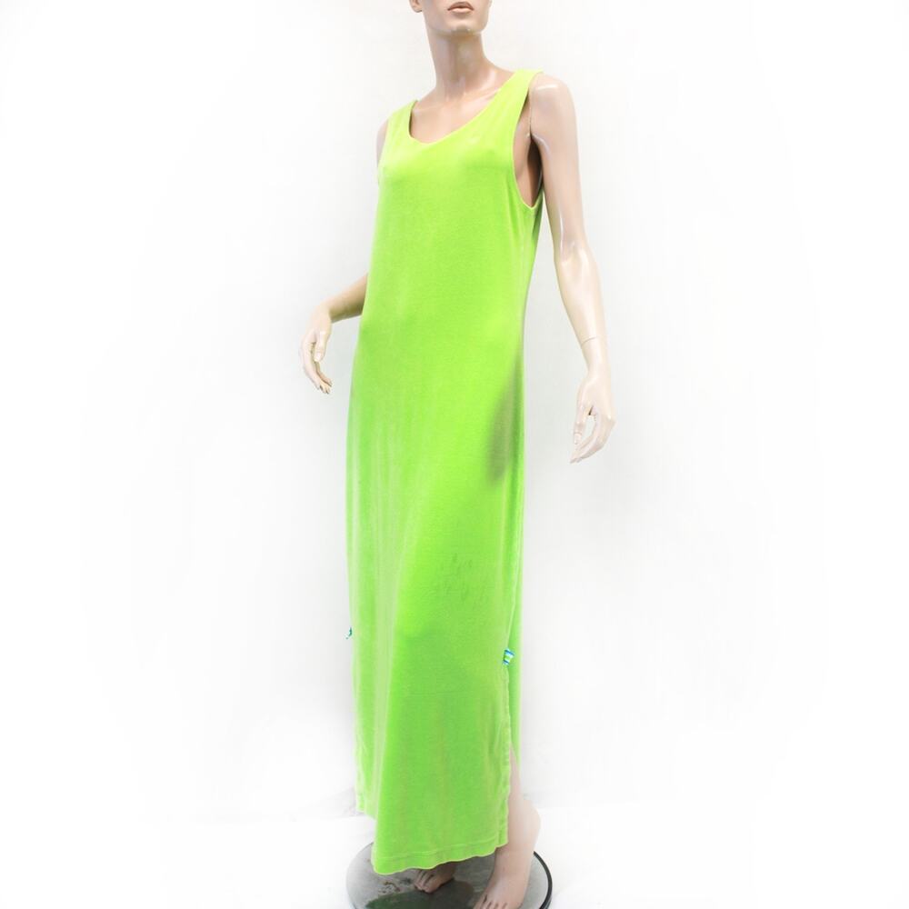 Key West lime green midi terry dress lounge beach resort midi slits Large